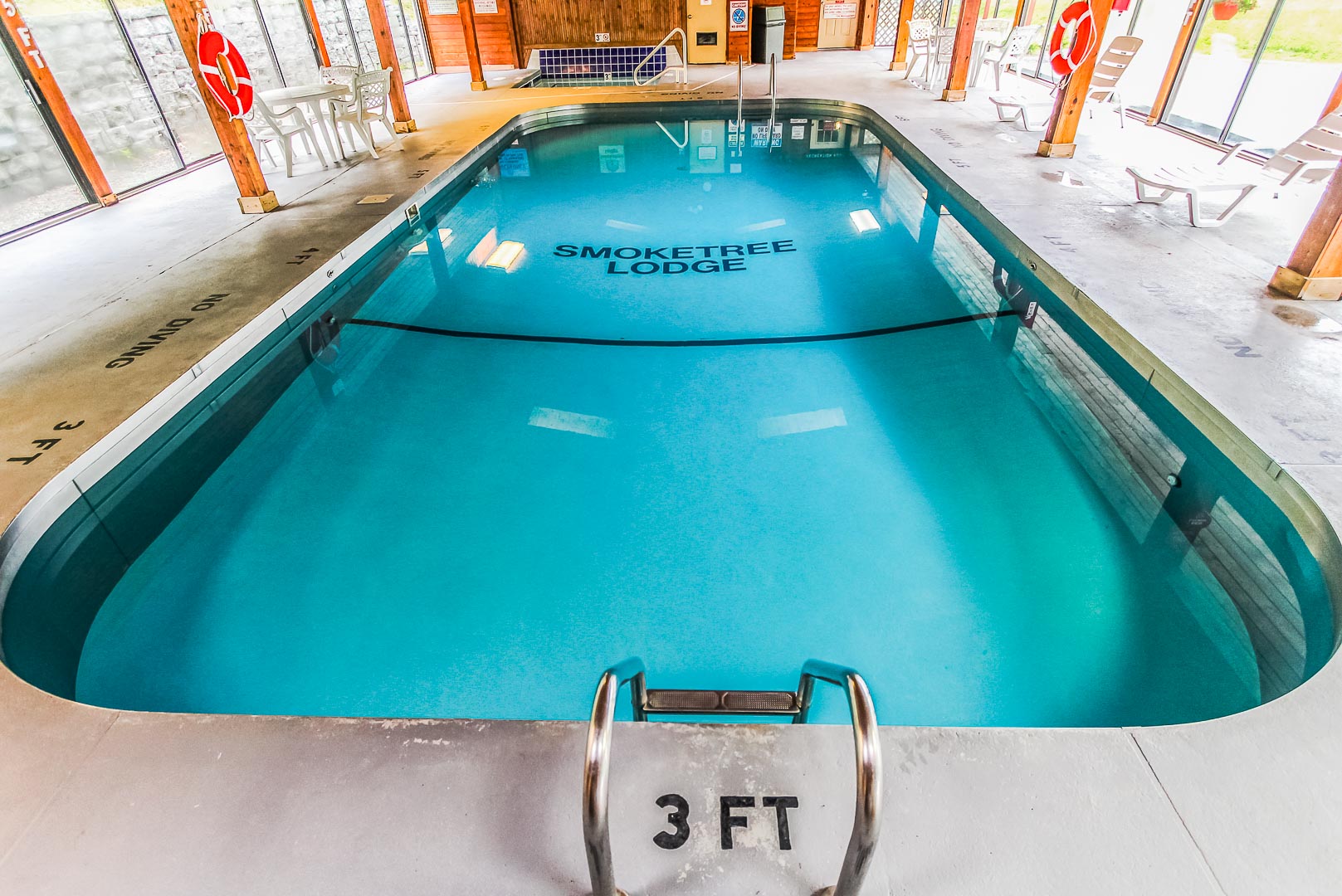 An spacious indoor swimming pool at VRI's Smoketree Lodge in North Carolina.